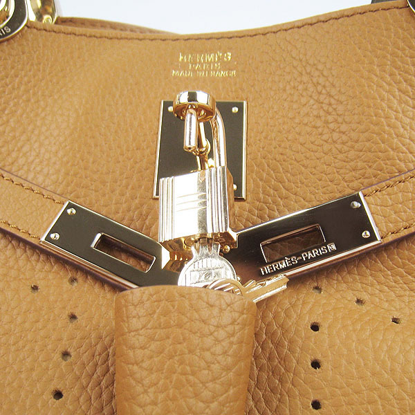 Replica Hermes New Arrival Double-duty leather handbag Light Coffee 60668 - Click Image to Close